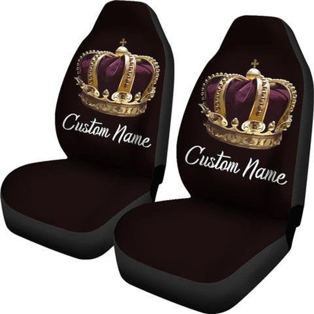 Crown Custom Name Car Seat Covers set of 2 / 2 Front Car Seat Covers
