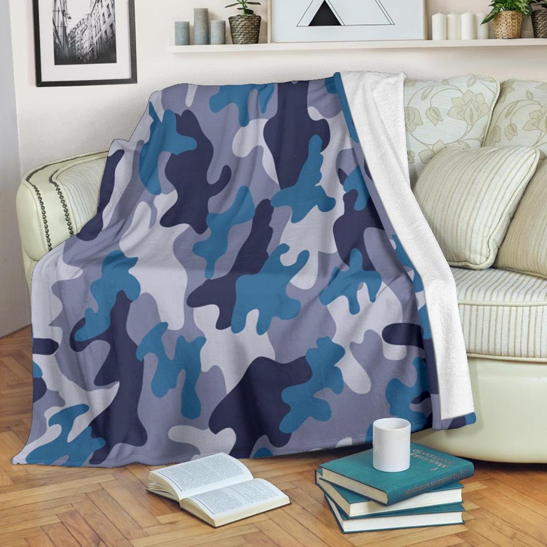 Camo Blanket, Blue Camouflage Blanket, Camo Throw Blanket, Camo Fleece