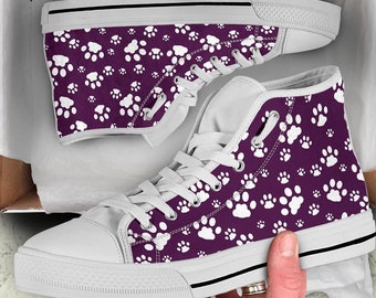 Paw Print High Top Sneakers, Custom Dog Cat Print Shoes