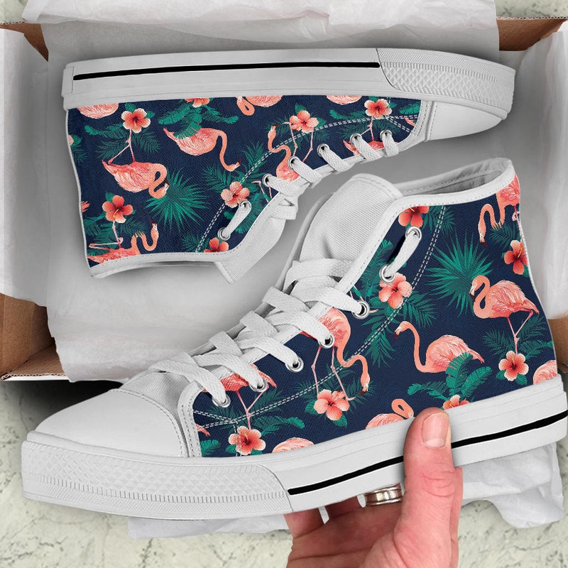 Tropical Flamingo Print Men's High Top Shoes