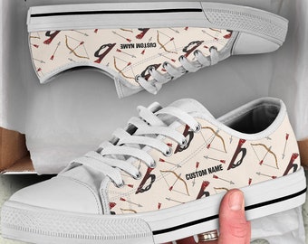Arrow Custom Name Sneakers / Bow Low Top Shoes / Arrow Low Top Sneakers / Sagaidak Custom Print Shoes / Arrow Bow Lover Gift
