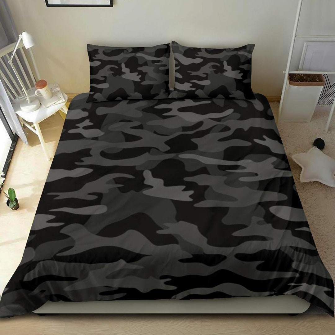 Black Camouflage Duvet Cover and Pillow Covers Camo Bedding Set Camo