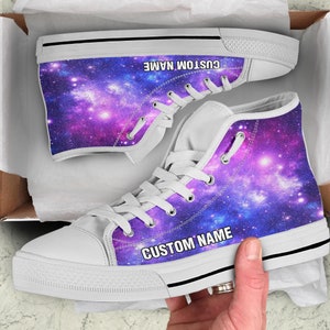 Galaxy Custom Name High Top Shoes / Galaxy Custom Print Shoes / Galaxy Custom Name High Top Sneakers / Galaxy Lover Gift