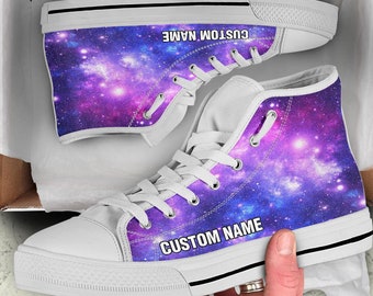 Galaxy Custom Name High Top Shoes / Galaxy Custom Print Shoes / Galaxy Custom Name High Top Sneakers / Galaxy Lover Gift