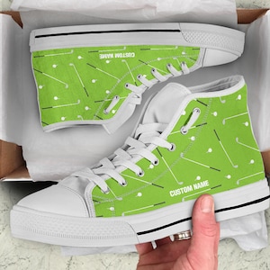 Golf Ball Custom Name High Top Sneakers / Golf Custom Print Shoes / Golf High Top Shoes / Golf Player Gift