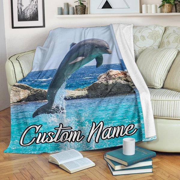 Dolphin Custom Name Blanket / Dolphin Throw Blanket / Dolphin Fleece Blanket / Dolphin Cozy Blanket / Dolphin Adult Kid blanket