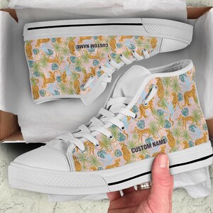 Cheetah Print High Top Sneakers: Custom Name Trainers
