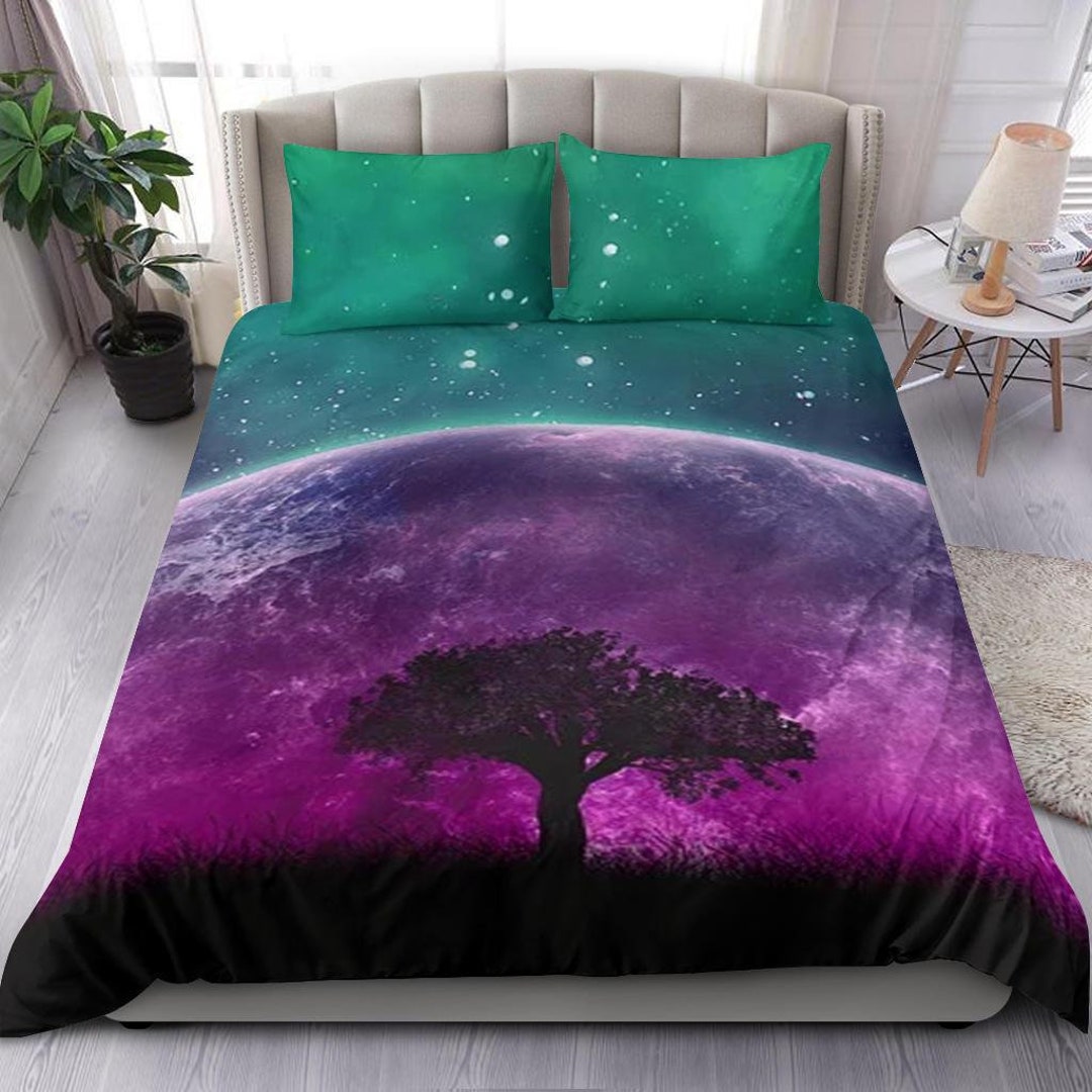 Galaxy Moon Duvet Cover and Pillow Covers Galaxy Moon Bedding Set