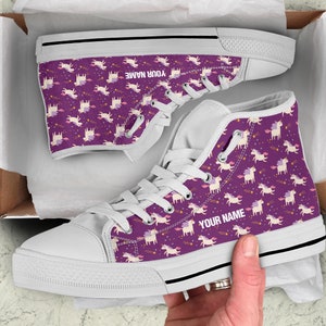 Unicorn Custom Name High Top Shoes / Unicorn High Top Sneakers / Unicorn Custom Print Trainers Shoes / Unicorn Lover Gift