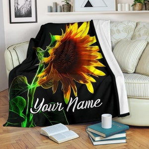 Sunflower Custom Name Fleece Blanket: Personalized Throw Blanket