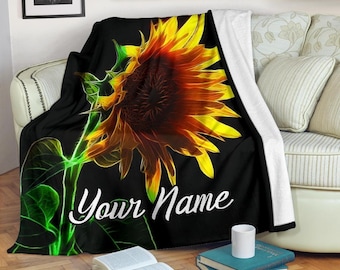 Sunflower Custom Name Fleece Blanket: Personalized Throw Blanket