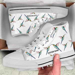 Hummingbird Custom Name High Top Sneakers / Hummingbird High Top Shoes / Hummingbird Custom Print Trainers Shoes / Hummingbird Lover Gift