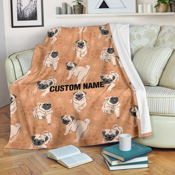 Pug Custom Name Blanket / Pug Throw Blanket / Dog Fleece Blanket / Dog Adult Blanket / Pug Kid Blanket / Pug Owner Gift