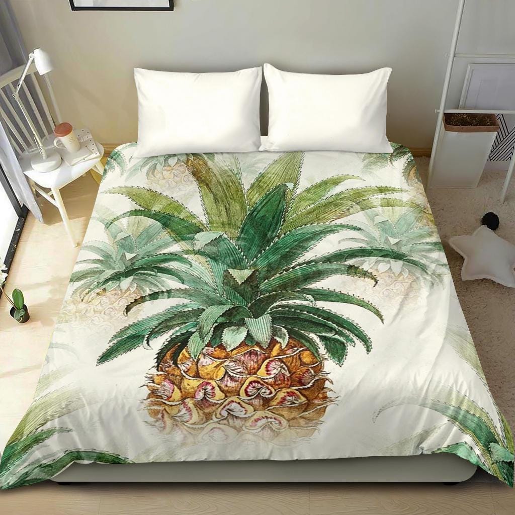 Jejeloiu Bettwäsche-Set Mit Ananas-Muster – 100% Baumwolle, Boho-stil, Queen Size In Gold-gelb-weiß