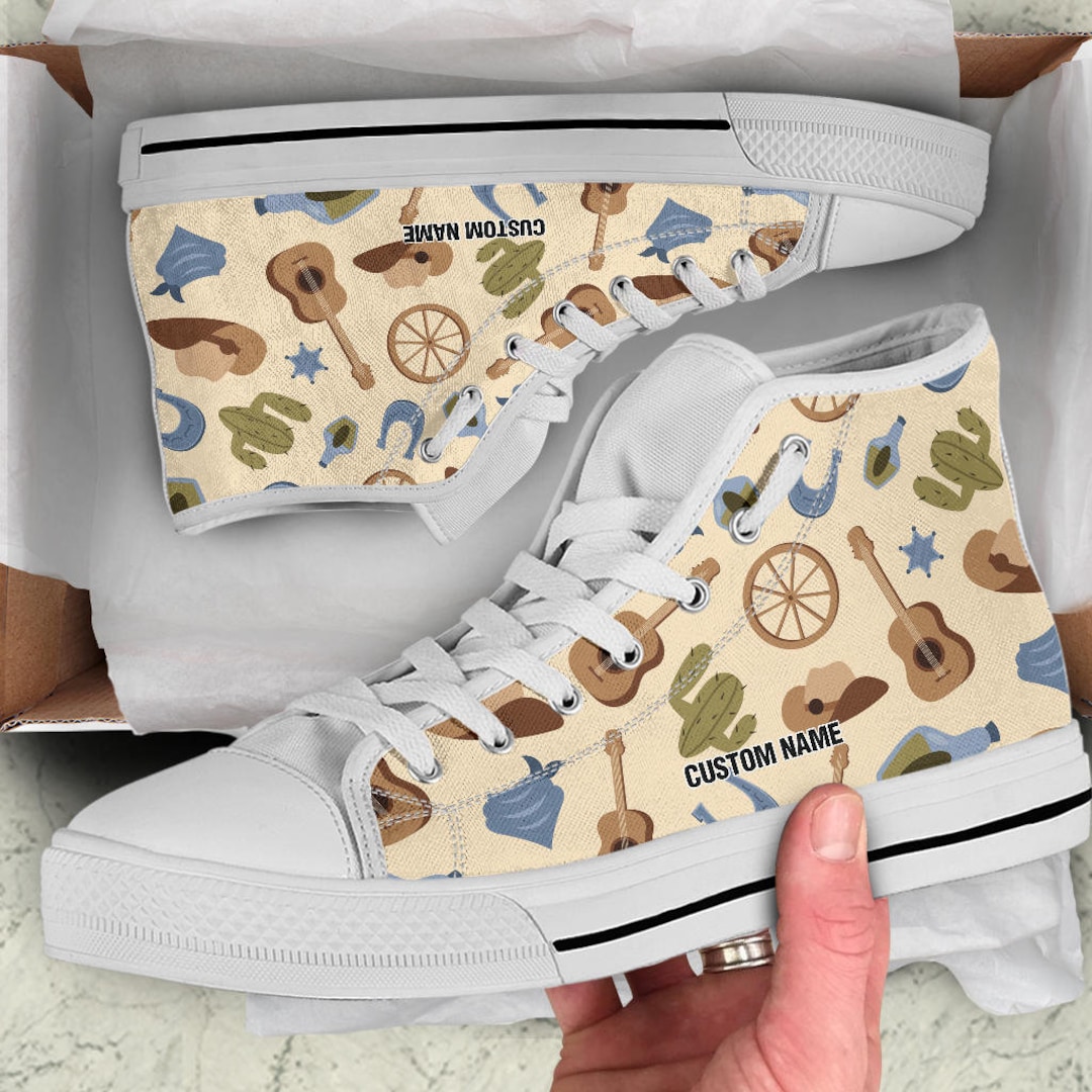 Tênis de cano alto estilo cowboy com nome personalizado: estampa