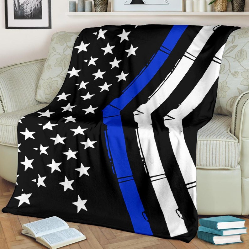 Thin Blue Line blanket / Law enforcement Fleece Blanket / Etsy