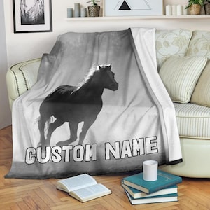 Horse Custom Name Blanket / Horse Throw Blanket / Horse Fleece Blanket / Horse Cozy Blanket / Horse Adult Blanket / Horse Kid Blanket