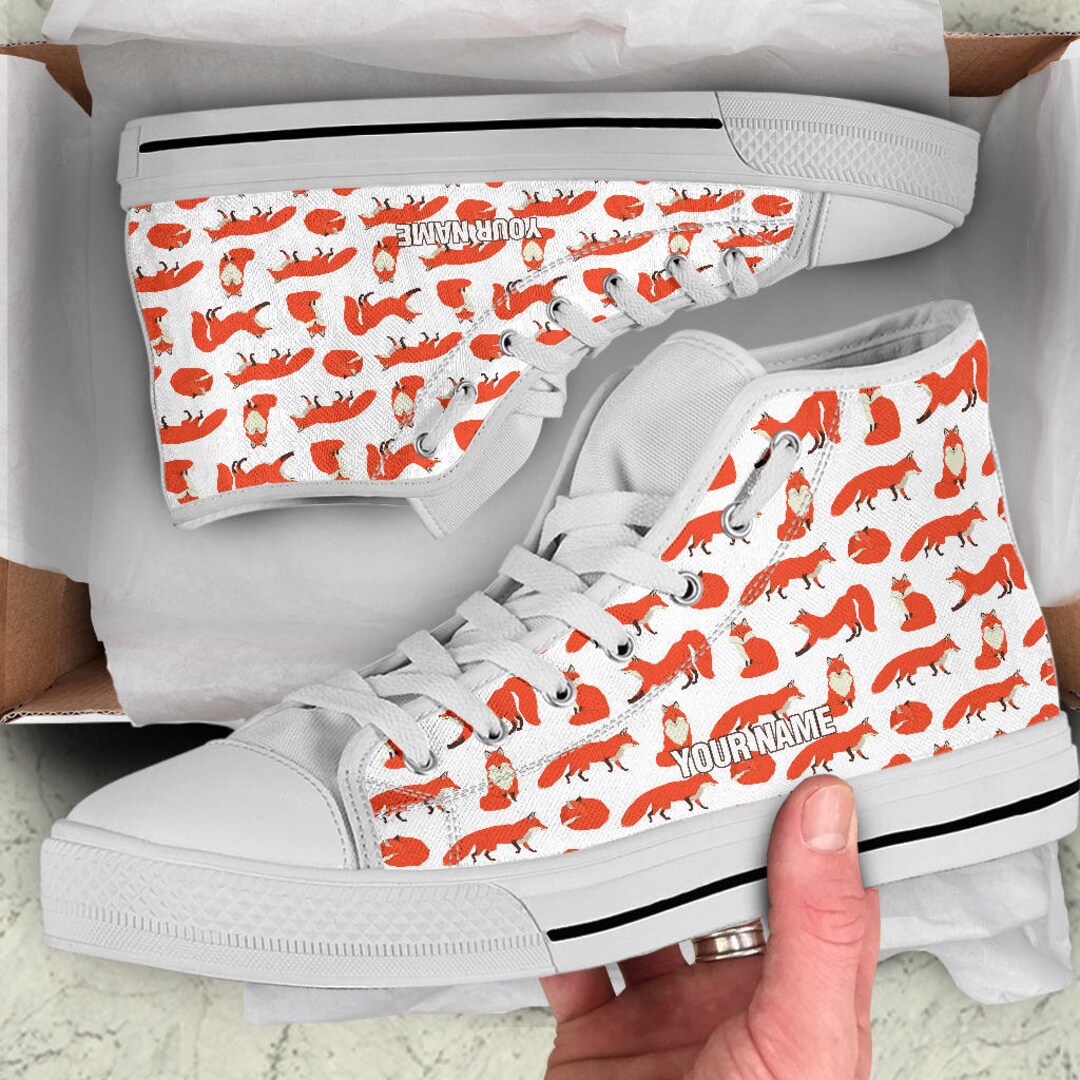 Red Fox Custom Name High Top Sneakers / Red Fox High Top Shoes / Red ...