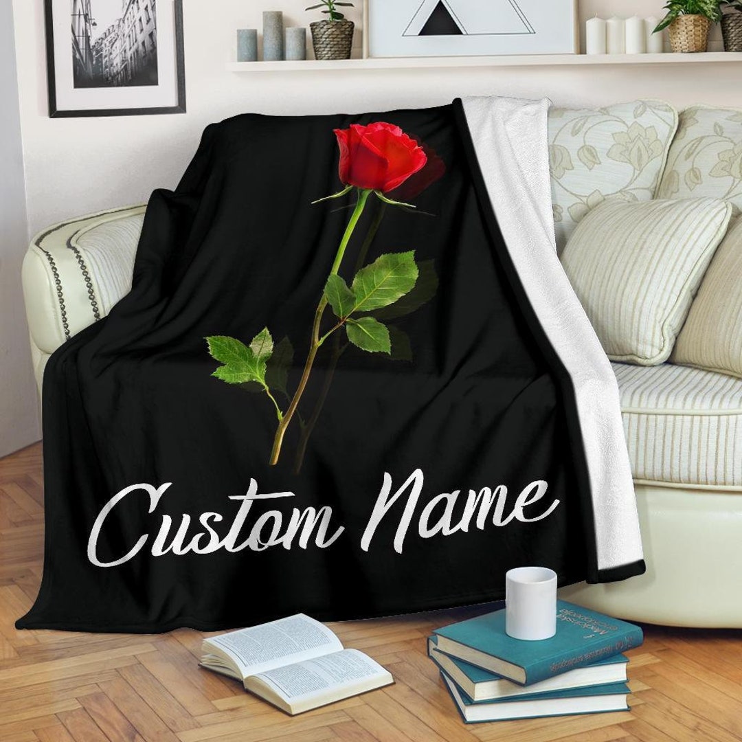 Rose Custom Name Blanket Red Rose Throw Blanket Rose Fleece
