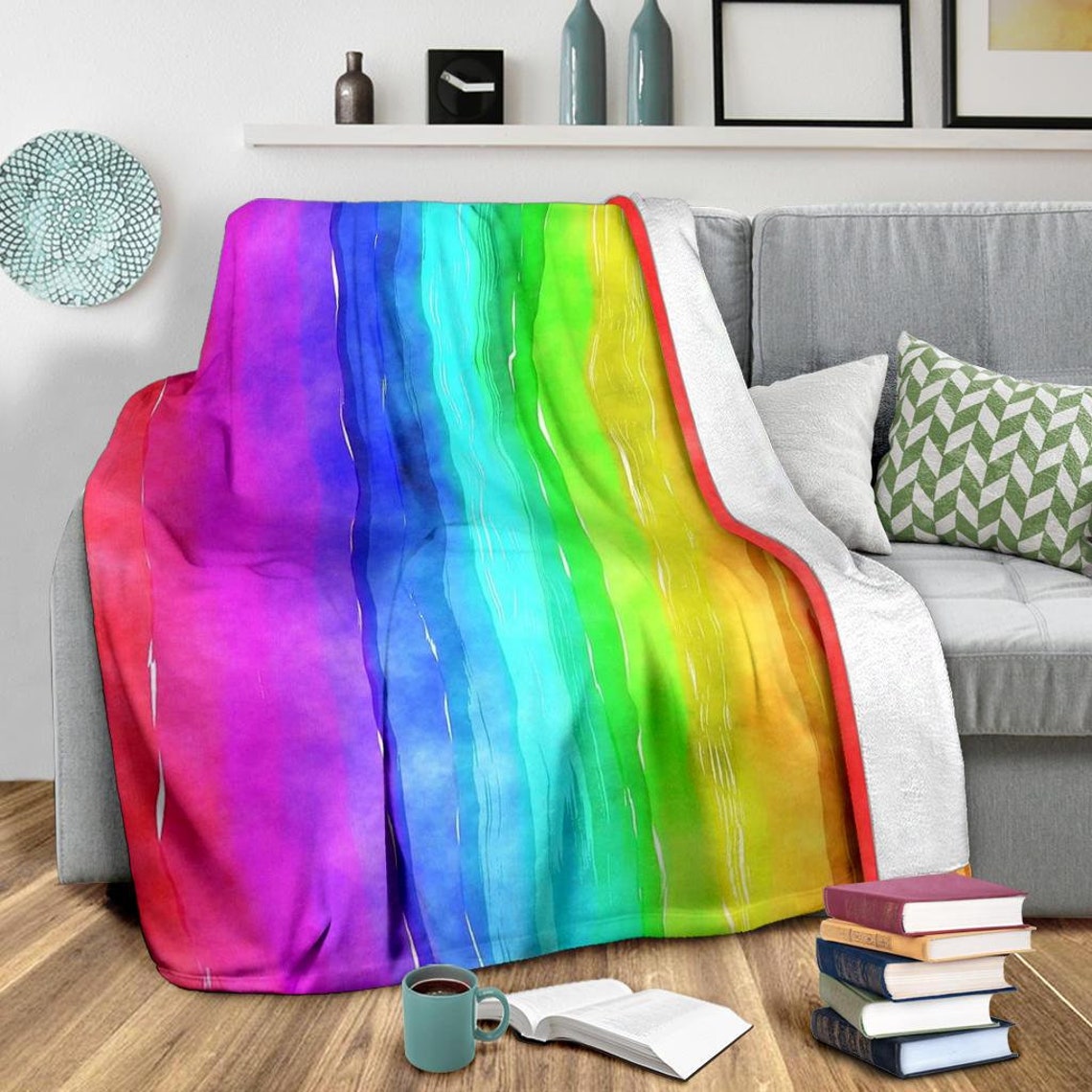 Rainbow Blanket / Rainbow Throw Blanket / Rainbow Fleece - Etsy