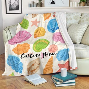 Seashell Custom Name Fleece Blanket: Coastal Throw Blanket