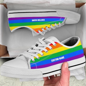 LGBT Flag Custom Name Sneakers / LGBT Low Top Shoes / LGBT Low Top Sneakers / Lgbt Custom Print Trainers Shoes / Gift