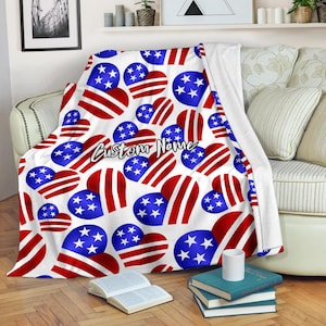 USA Flag Custom Name Blanket / American Flag Blanket / Patriotic Blanket / American Blanket / US Throw Blanket / United States Blanket