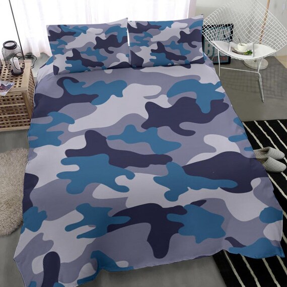 Blue Camouflage Duvet Cover and Pillow Covers Blue Camo Etsy Israel