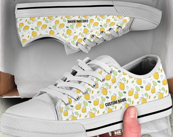 Lemon Custom Name Sneakers / Lemon Low Top Shoes / Lemon Low Top Sneakers / Lemon Custom Print Shoes / Lemon Lover Gift