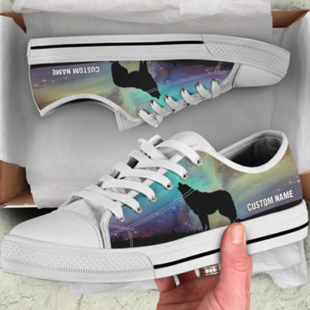 Wolf Cartoon Pattern Print Sneaker Shoes For Men Women