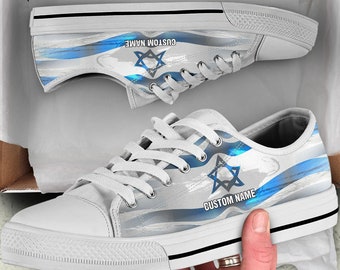 Israel Flag Custom Name Sneakers / Israel Low Top Shoes / Israel Low Top Sneakers / Israel Custom Print Shoes