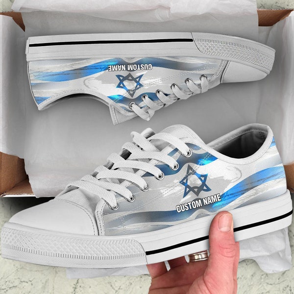Israel Flag Custom Name Sneakers / Israel Low Top Shoes / Israel Low Top Sneakers / Israel Custom Print Shoes
