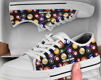 Billiard Custom Name Sneakers / Billiard Low Top Shoes / Billiard Low Top Sneakers / Billiard Custom Print Shoes / Billiard Player Gift