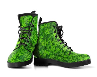 Clover Leather Boots, Handcrafted Custom Print, Men's Women's Winter Boots