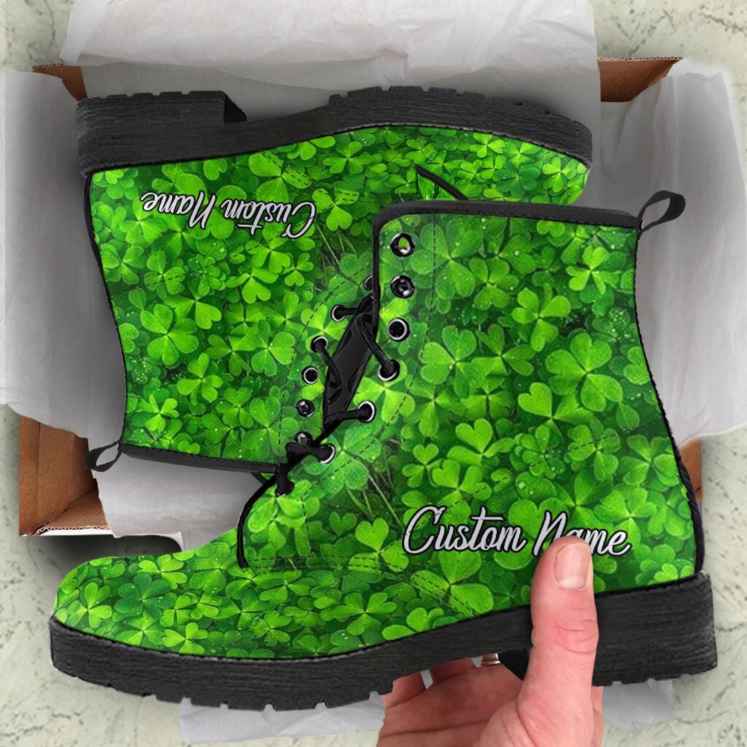 Name Patterns Boot Clover Custom Name Leather Boots / Clover Handcrafted Custom Print ...
