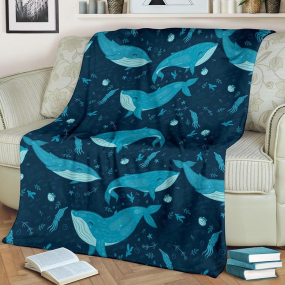 Coperta In Pile Flanella Con Stampa Balene Blu Navy, 122x152 Cm, Super Morbida - Regalo Perfetto Per Amanti Del Mare