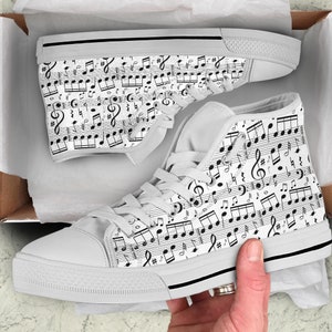 Baskets montantes Notes de musique / Baskets imprimées personnalisées Notes de musique / Chaussures montantes de musique / Cadeau pour mélomane