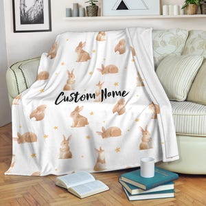 Custom Name Rabbit Blanket: Cozy Fleece Throw