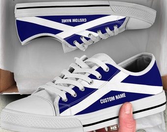 Scottish Flag Custom Name Sneakers / Scotland Low Top Shoes / Scotland Low Top Sneakers / Scotland Custom Print Shoes