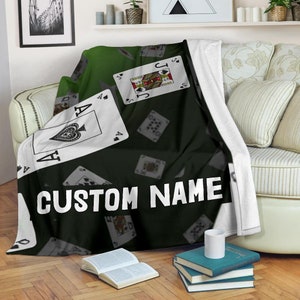Cobertor com nome personalizado para cassino de cartas / Cobertor de pôquer / Cobertor de lã para jogos de azar / Cobertor aconchegante para pôquer / Cobertor para adultos e crianças de pôquer / Presente