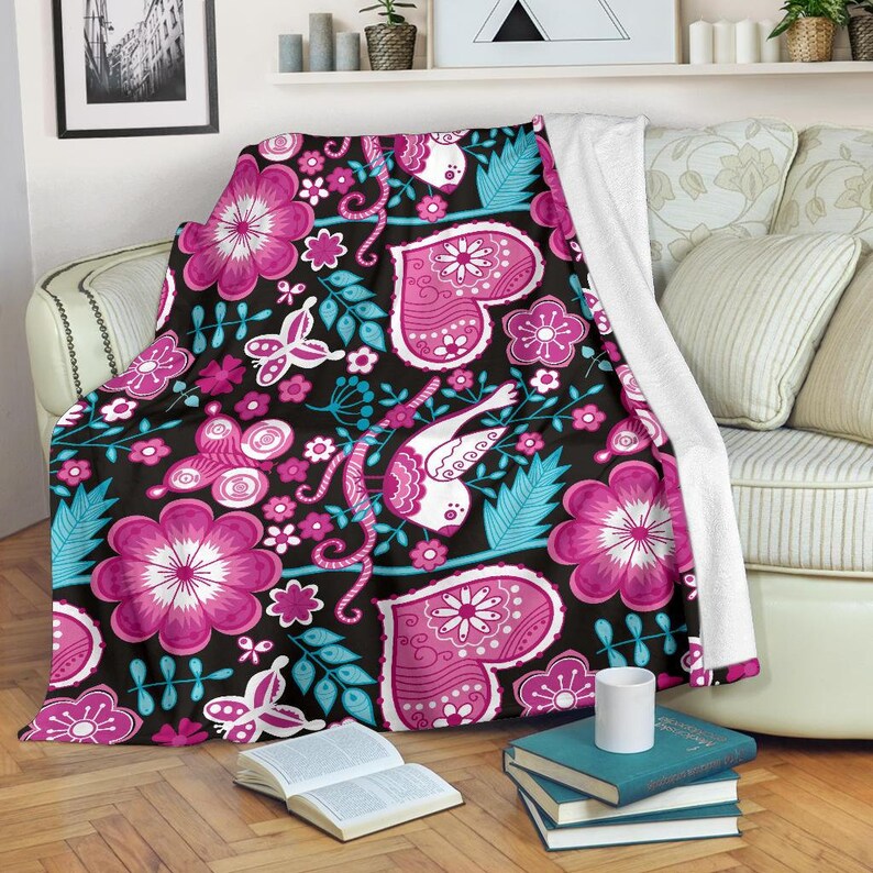 Birds and Flower Blanket / Floral Blanket / Colorful Blanket / Etsy