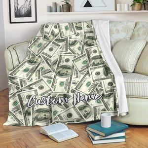 Money Custom Name Blanket / Money Printed Throw Blanket / Dollar Banknotes Fleece Blanket / Dollar Cozy Blanket / Money Adult Kid Blanket
