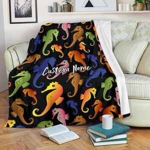 Seahorse Custom Name Blanket / Seahorse Throw Blanket / Seahorse Fleece Blanket / Seahorse Adult Kid Blanket / Seahorse Lover Gift