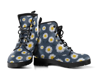 Daisies Lederstiefel, handgemachter Custom Print, Herren Damen WinterStiefel