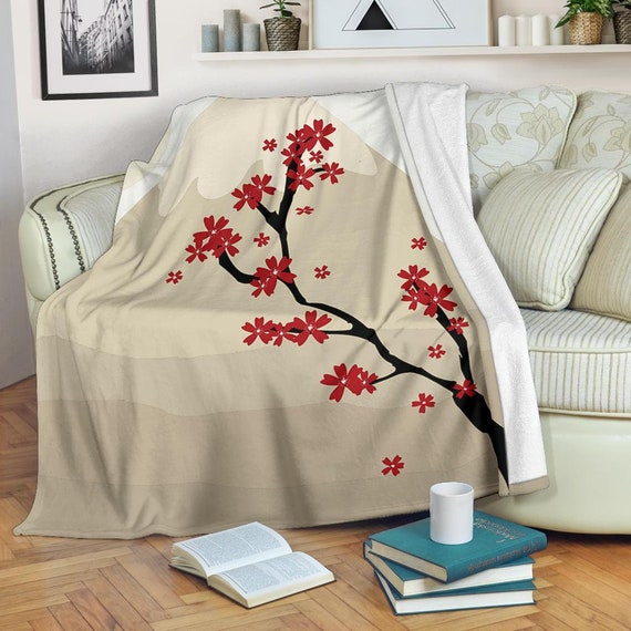 Blossom Japanese Flower Blanket / Blossom Throw Blanket / Etsy