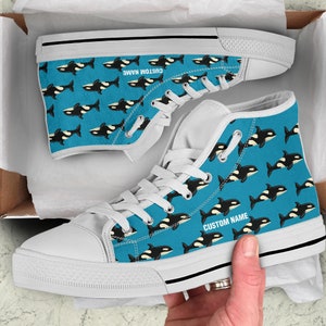 Orca Whale High Top Sneakers: Custom Name Print Trainers