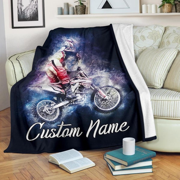 Motorbike Custom Name Blanket / Motorcycle Throw Blanket / Motorbike Fleece Blanket / Motorbike Adult Blanket / Motorbike Kid Blanket