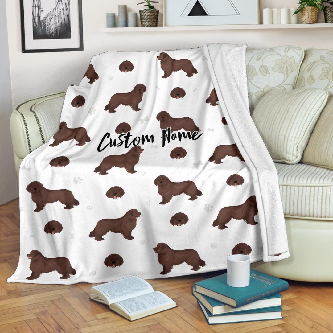 再入荷【ニューファンドランド】犬柄　ブランケット　125×150 膝掛け　毛布 ニューファンドランド岡山県・女の子・2024年9月1日・ホワイト