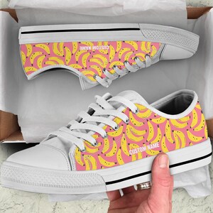 Banana Print Low Top Sneakers: Custom Name Trainers