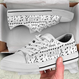 Notes de musique baskets avec nom personnalisé/Chaussures basses de musique/Baskets basses de musique/Chaussures de musique imprimées personnalisées